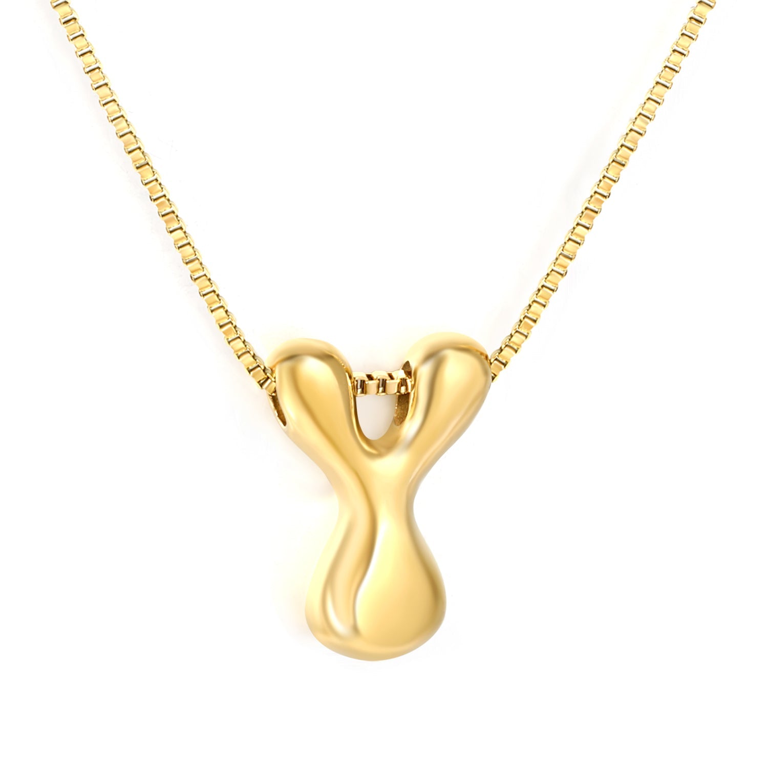 Alphabet Pendant A-Z 1.2 Box 40+5cm + 6mm Round Tail Tag Necklace Gold asonjewelry